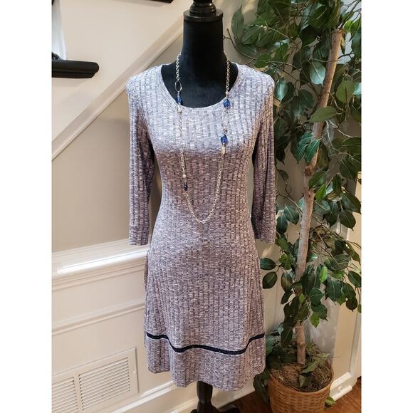 Chris McLaughlin Fit & Flare Dress Womens Size 8 Gray Ribbed Knit Side Pockets - Picture 1 of 13